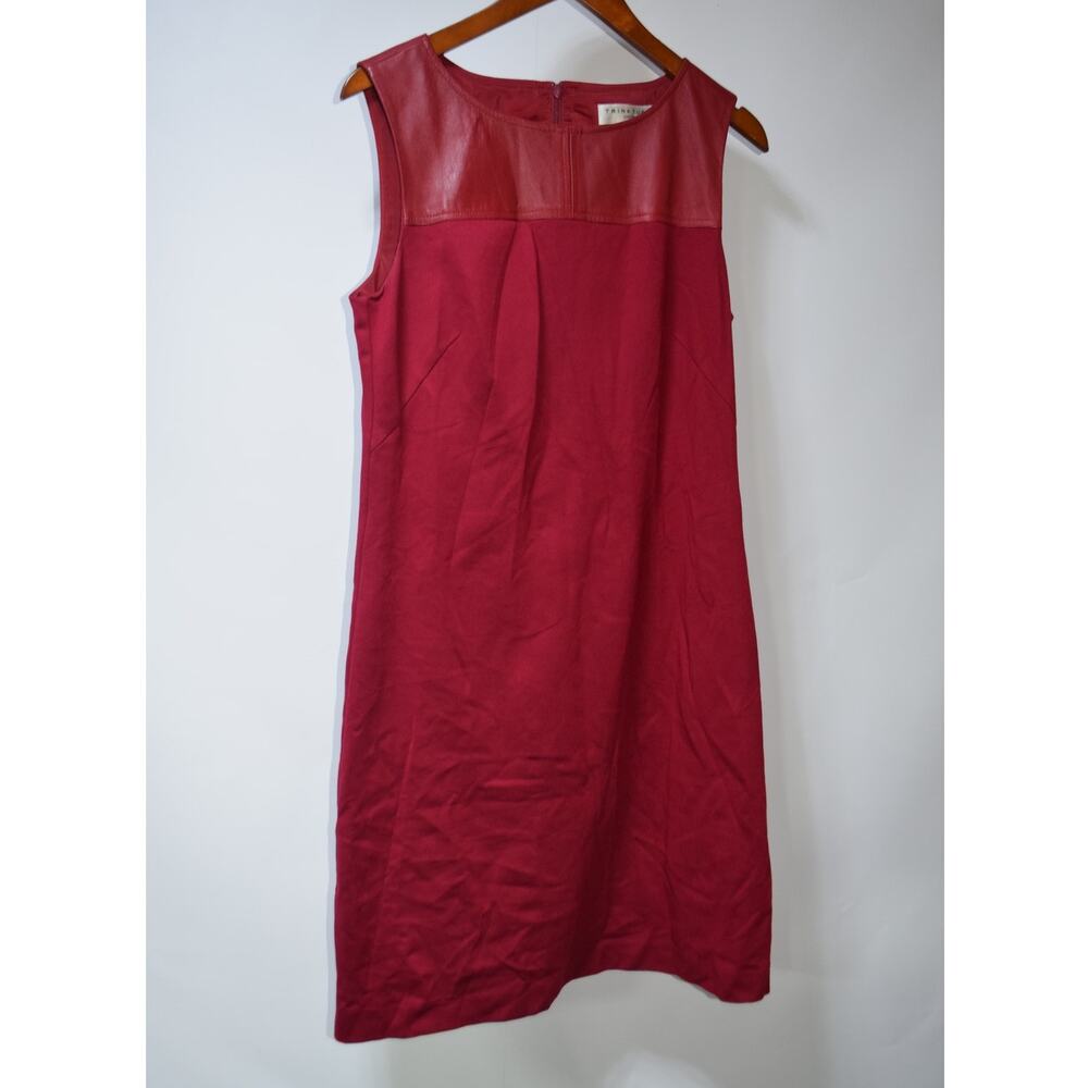 Trina Turk Red Sheath Dress Size 8 Sleeveless Leather Trim Stretch Dress